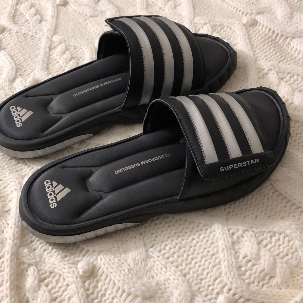 Black Adidas SuperStar cloudfoam surround slides